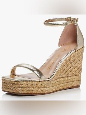 NWOT Stuart Weitzman Nudist Espadrille Wedge, Platina, US 8.5C/EU 39 (no box)